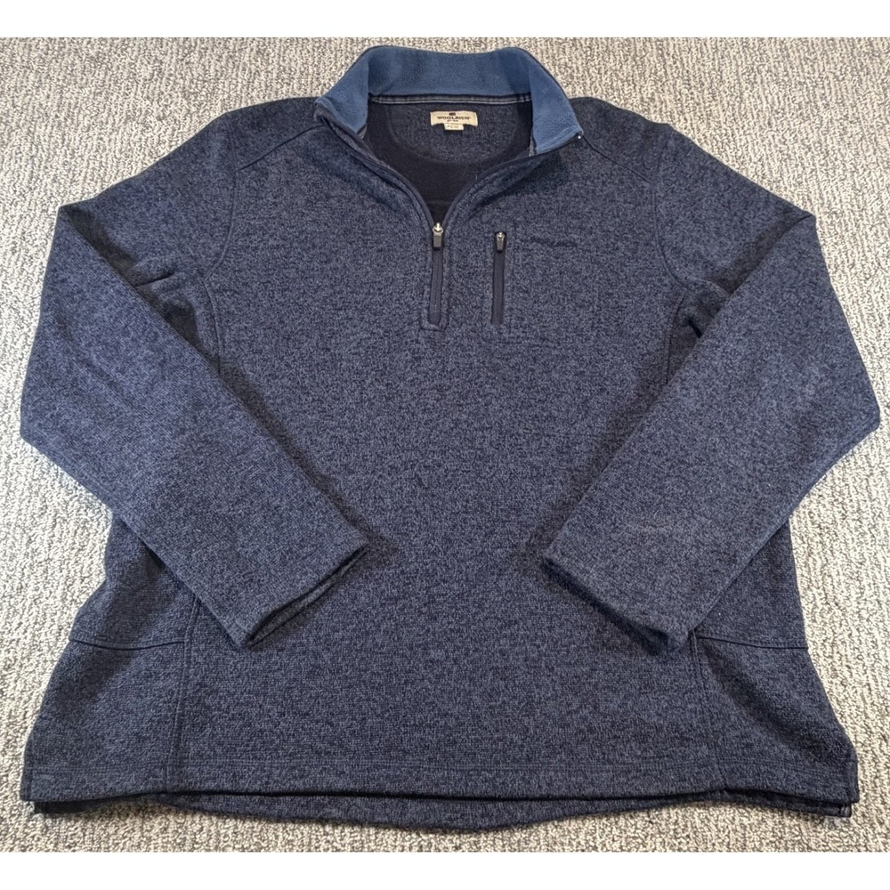 Woolrich 1/4 Zip Pullover Fleece Sweater Mens XL‎ Heather Blue Pockets